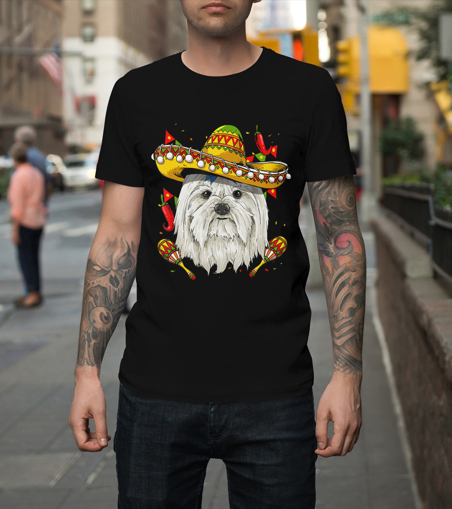 Cinco De Mayo Maltese Sombrero Maracas Peppers T-Shirt