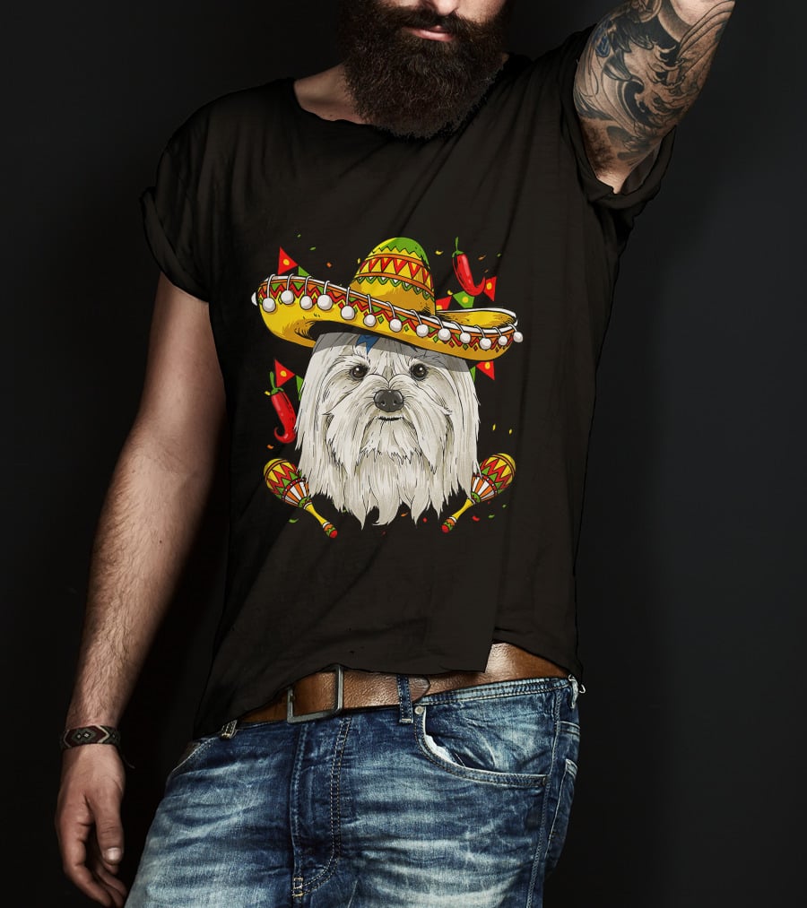 Cinco De Mayo Maltese Sombrero Maracas Peppers T-Shirt