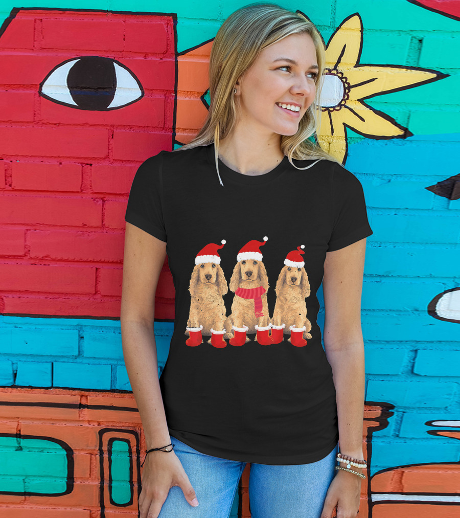 Cocker Spaniel Christmas Santa Hats And Socks Festive Trio T-Shirt