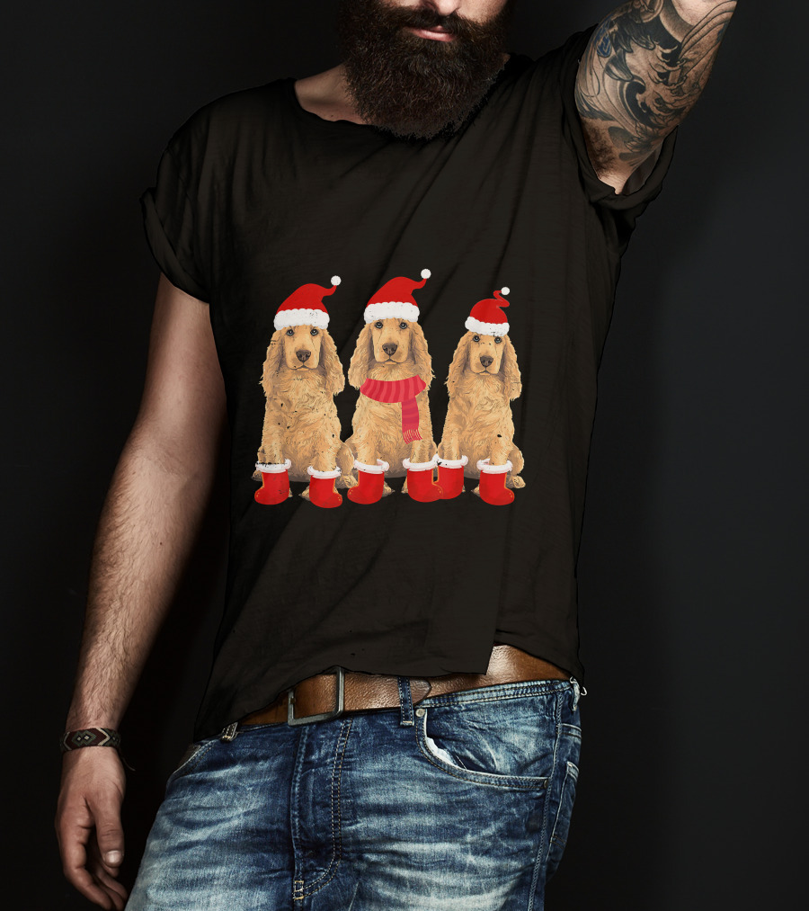 Cocker Spaniel Christmas Santa Hats And Socks Festive Trio T-Shirt