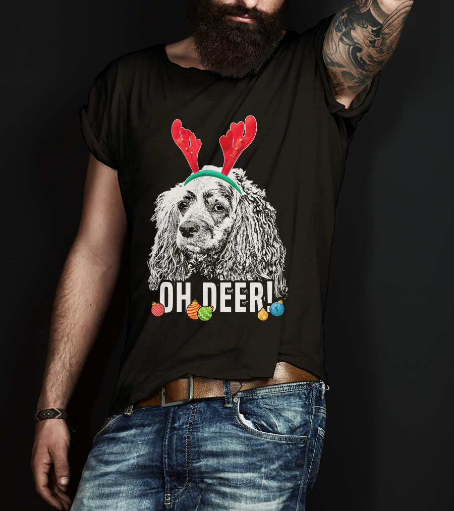 Oh Deer Funny Cocker Spaniel Reindeer Antlers Christmas Ornaments T-Shirt