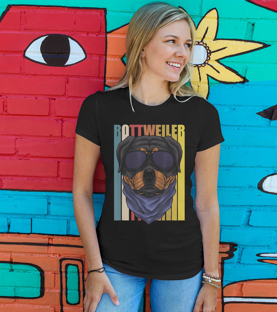 Retro Vintage Rottweiler Dog Eyeglasses Bandana T-Shirt