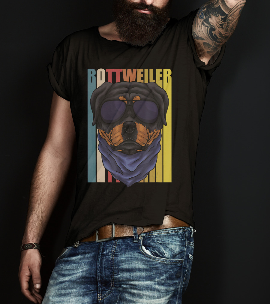 Retro Vintage Rottweiler Dog Eyeglasses Bandana T-Shirt