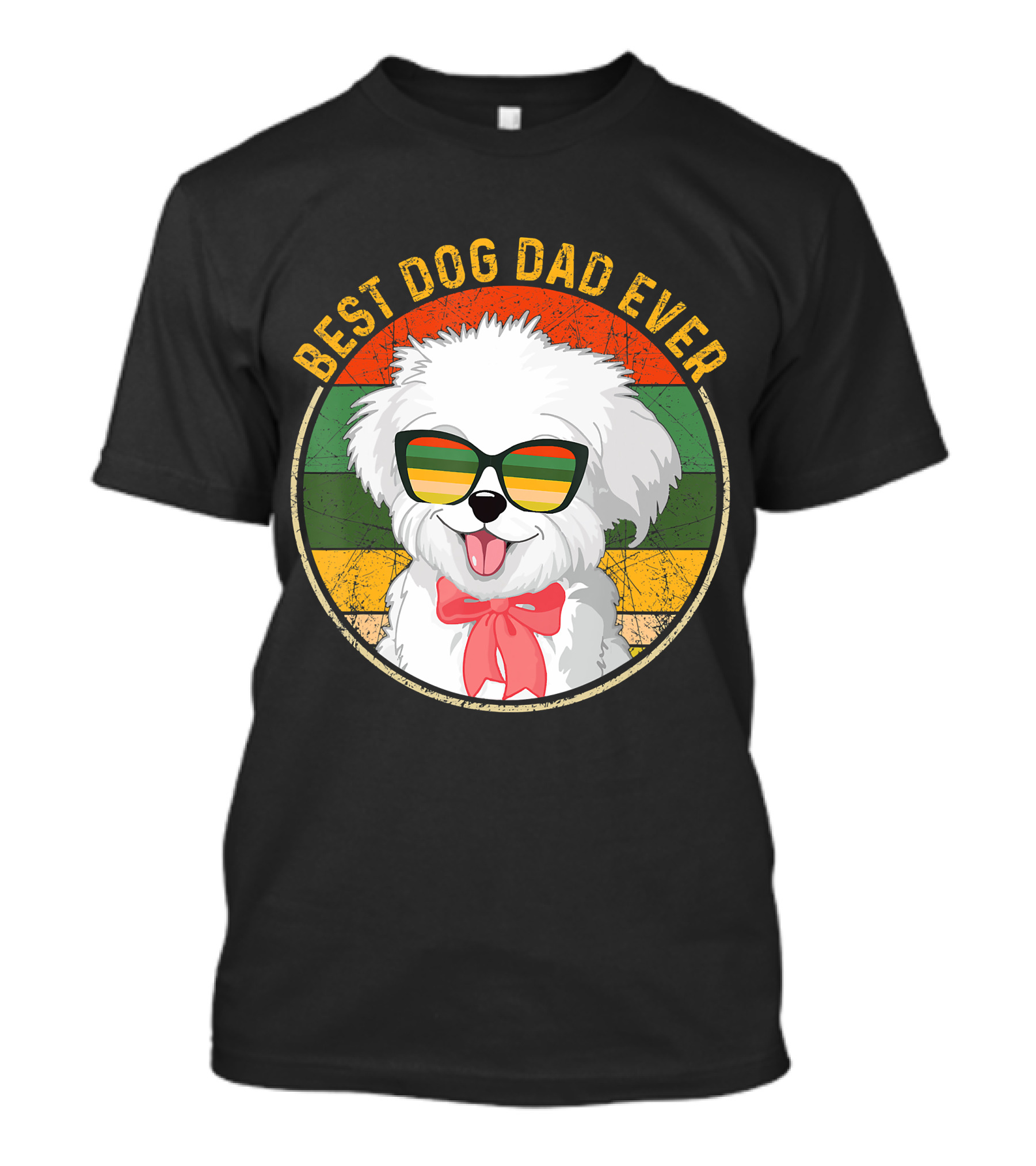Best Dog Dad Ever Retro Vintage Maltese Sunglasses T-Shirt