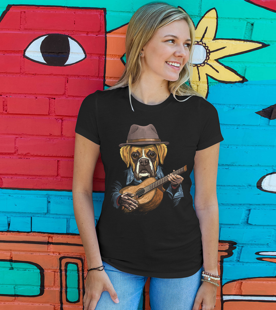 Acoustic Guitar Boxer Dog Guitar Player Guitarist T-Shirt