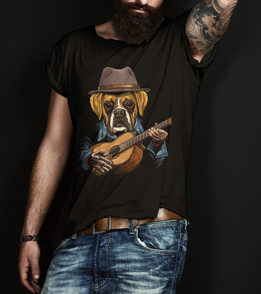 Acoustic Guitar Boxer Dog Guitar Player Guitarist T-Shirt