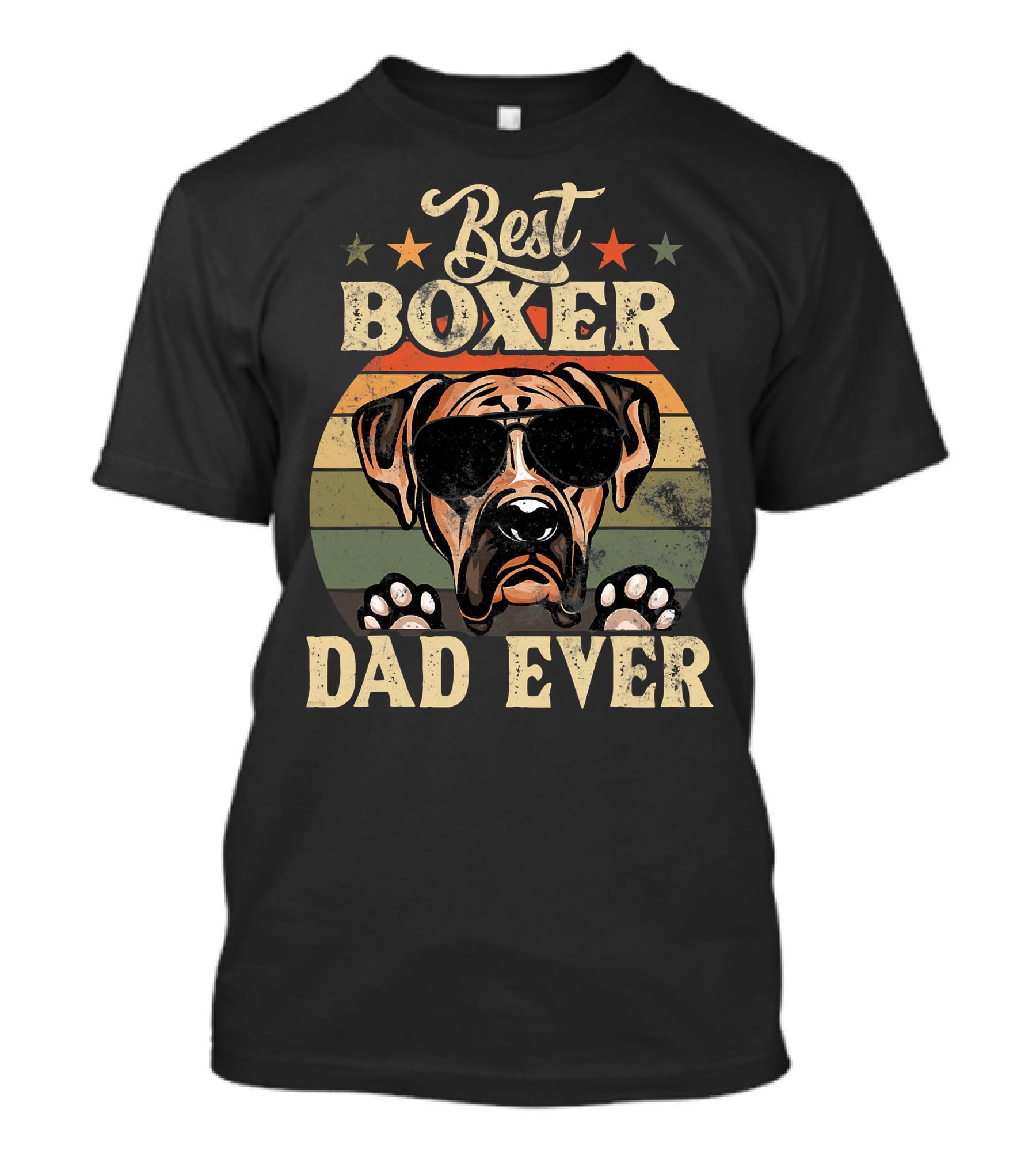 Best Boxer Dad Ever Vintage Distressed Dog Retro Stripes T-Shirt