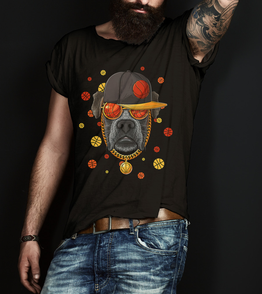 Boxer Basketball Bball Player Coach Dog With Cap And Sunglasses T-Shirt