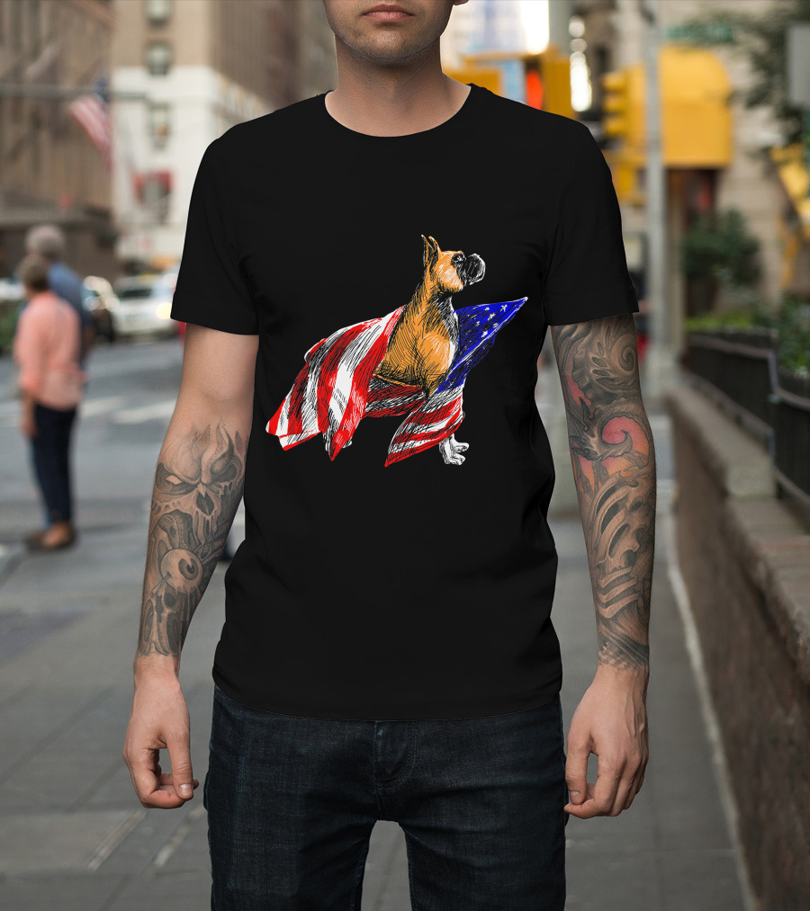 Boxer Dog Wrapped In American Flag Patriotic Symbol Dogs T-Shirt