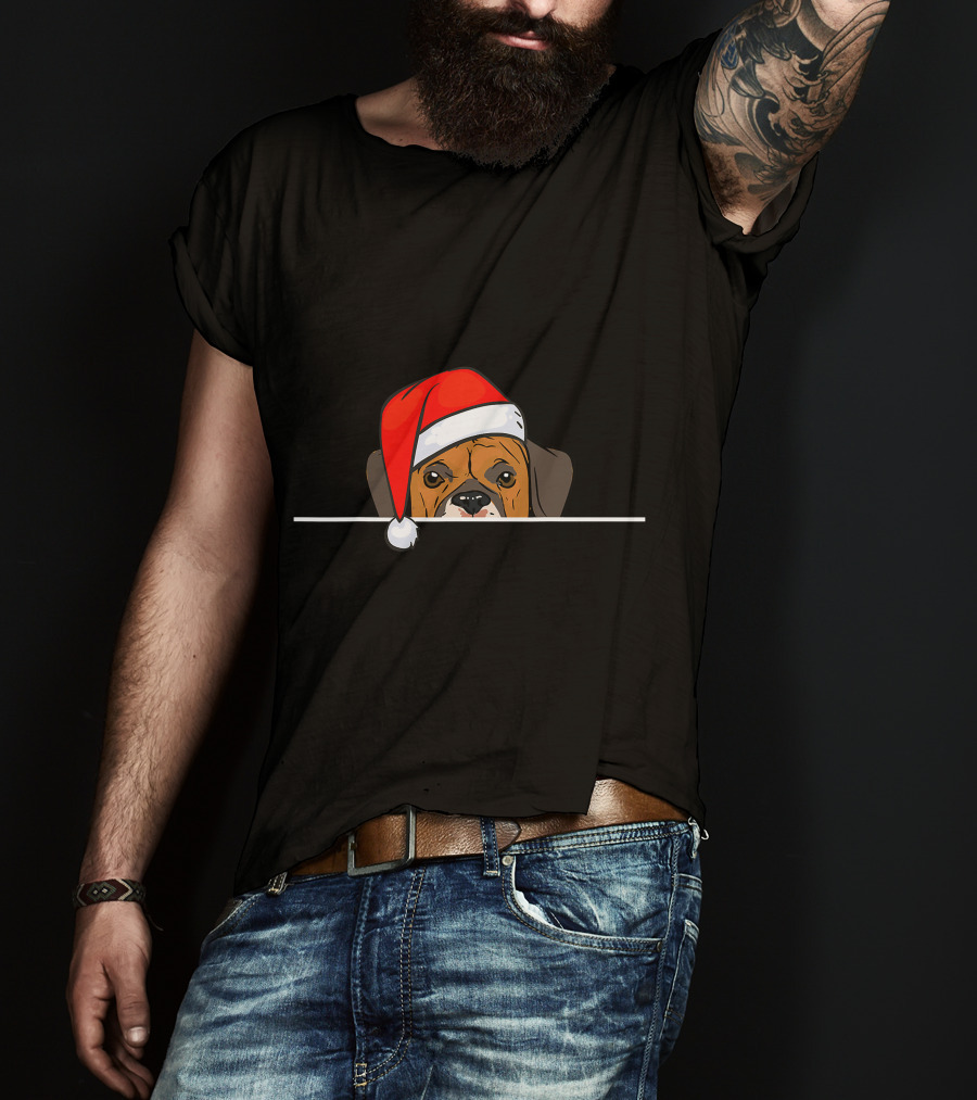 Boxer Dog In Santa Hat For Christmas T-Shirt