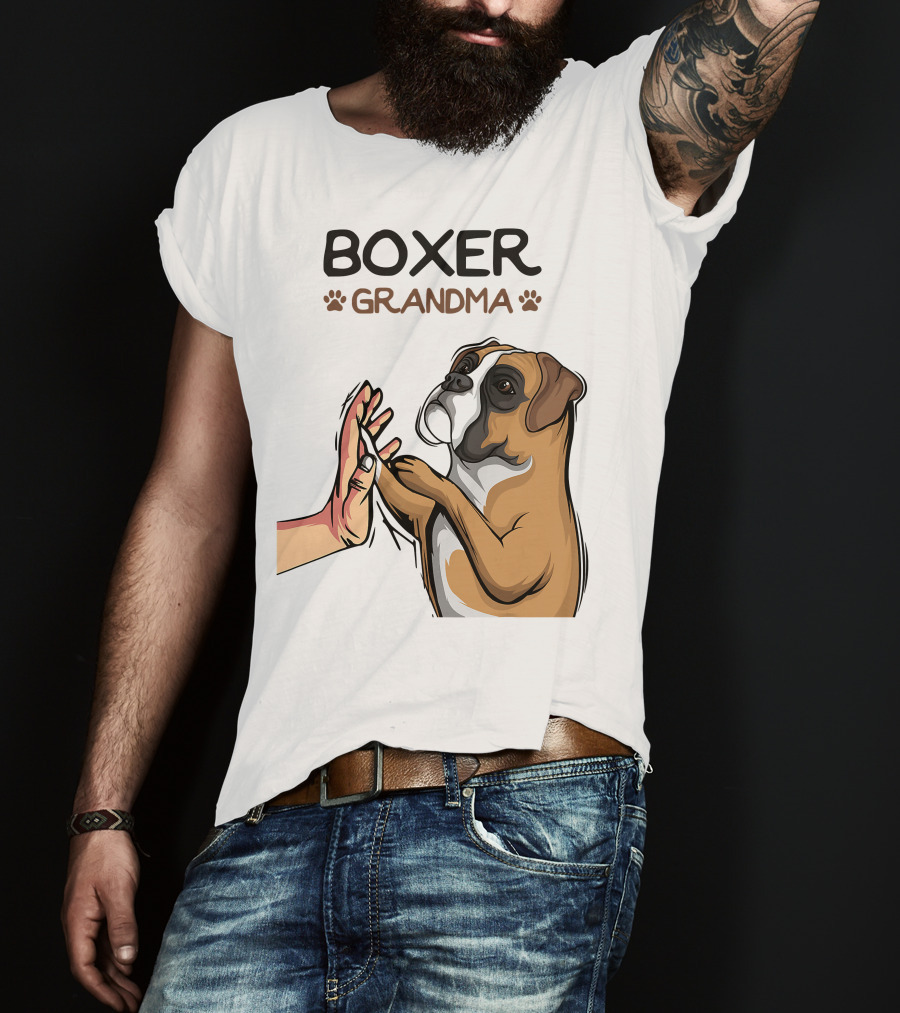 Boxer Grandma High-Five With Dog Paws T-Shirt