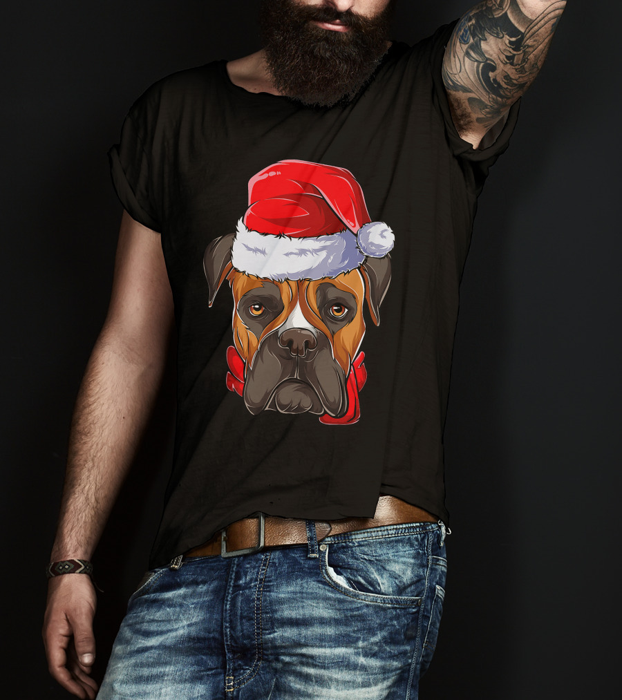 Boxer Dog Santa Hat Christmas Girls T-Shirt