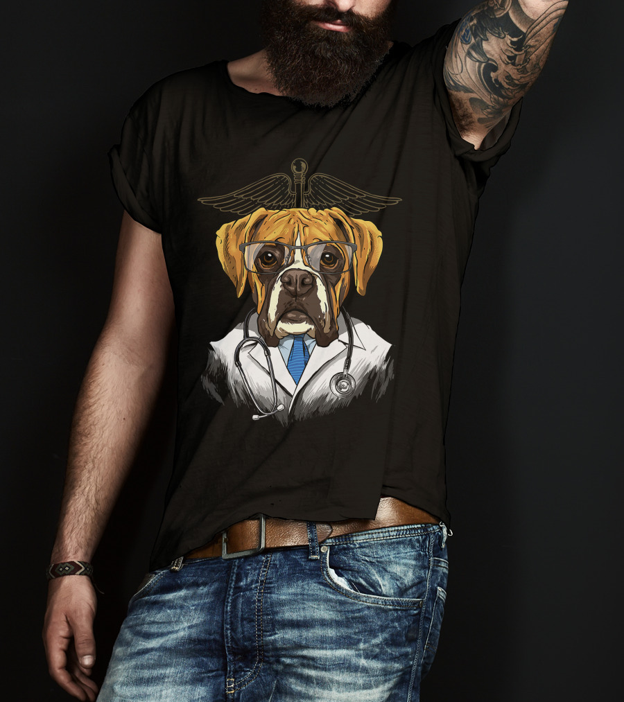 Boxer Dogtor Vet Veterinarian Dog Doctor With Stethoscope And Medical T-Shirt