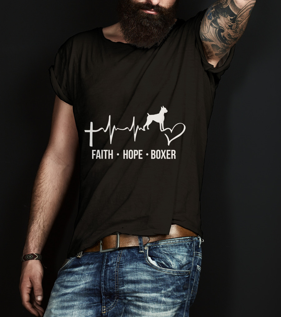 Faith Hope Boxer Heartbeat Dog Owner Lover Women Me T-Shirt