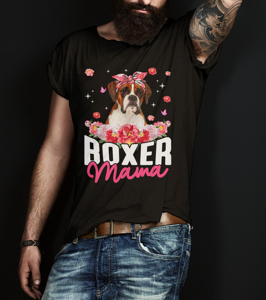 Boxer Mama Flower Bandana Blossoms And Butterflies T-Shirt