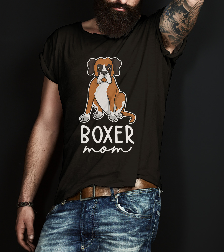 Boxer Mom With Adorable Dog Illustration For Mother's Day T-Shirt