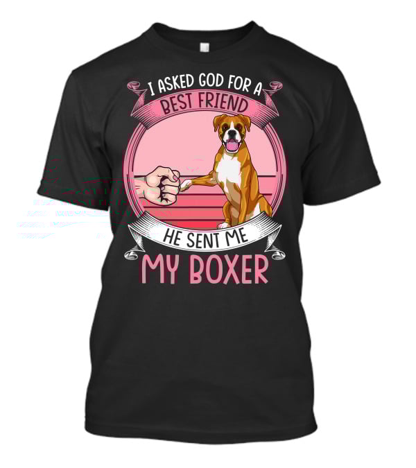 I Asked God For A Best Friend He Sent Me My Boxer Retro Style Boxer Mom T-Shirt