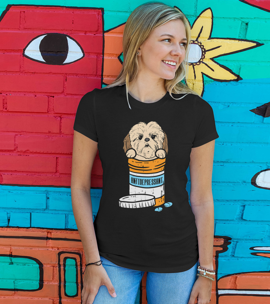 Antidepressant Shih Tzu Cute Animal Pet Dog Pill Bottle T-Shirt