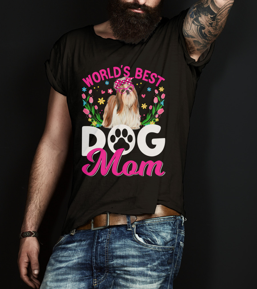 World's Best Shih Tzu Dog Mom Floral T-Shirt