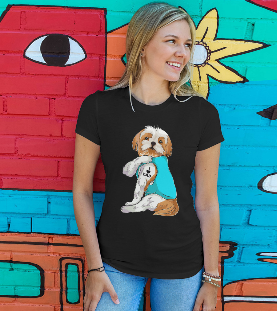 Fun Shih Tzu I Love Dad Tattoo Dog T-Shirt