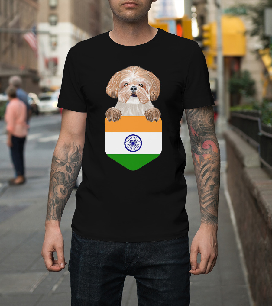 India Flag Shih Tzu Dog Pocket Companion T-Shirt