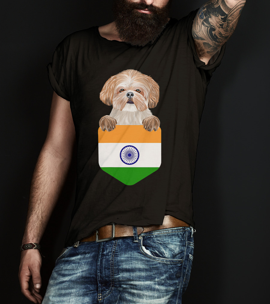 India Flag Shih Tzu Dog Pocket Companion T-Shirt
