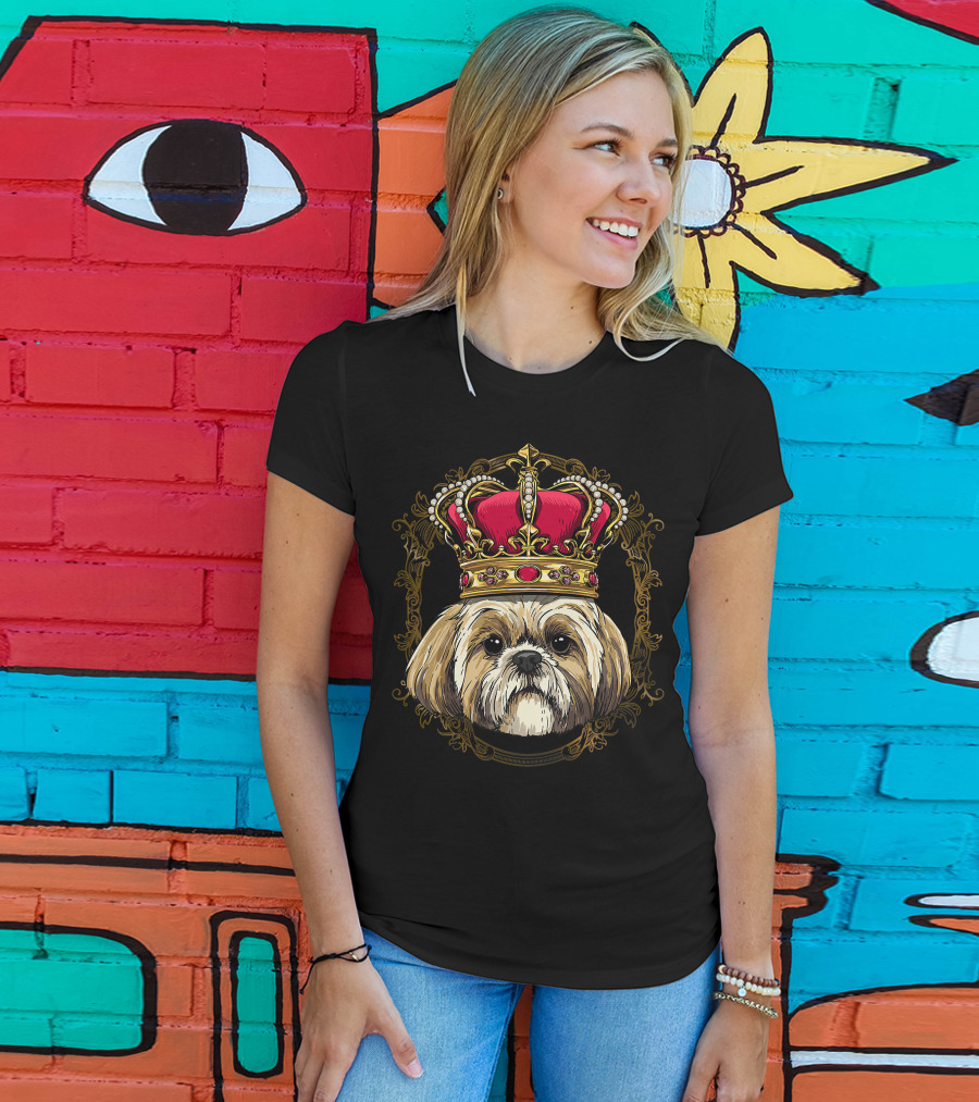 King Shih Tzu Crowned Portrait Queen Shih Tzu Dog T-Shirt