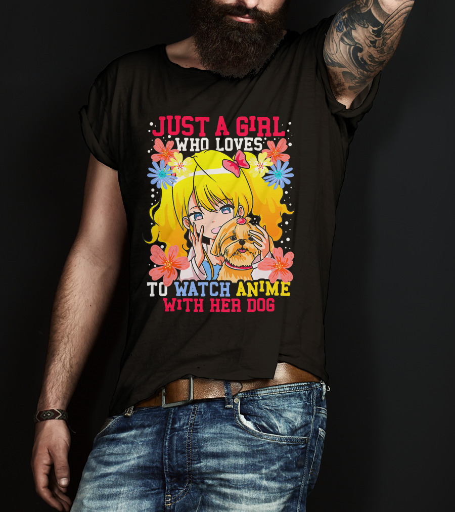 Just A Girl Watch Anime With Her Dog Shih Tzu Pup Manga T-Shirt