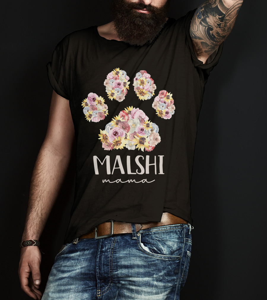 Malshi Mama Floral Paw Maltese Shih Tzu Dog Mom T-Shirt