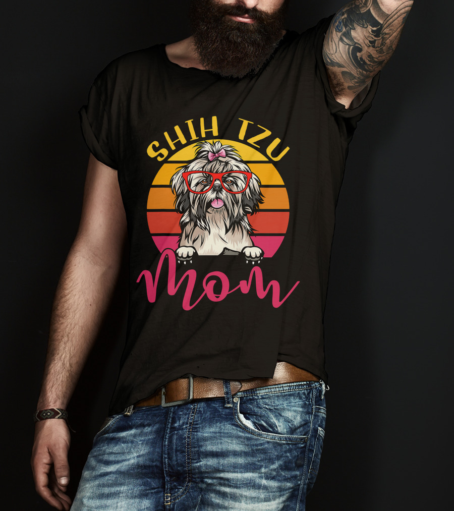 Shih Tzu Mom Retro Vintage Funny Dog Mama Mothers T-Shirt
