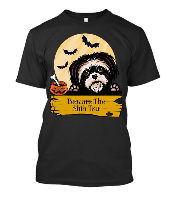 Beware The Shih Tzu Halloween Bats Moon Pumpkin T-Shirt