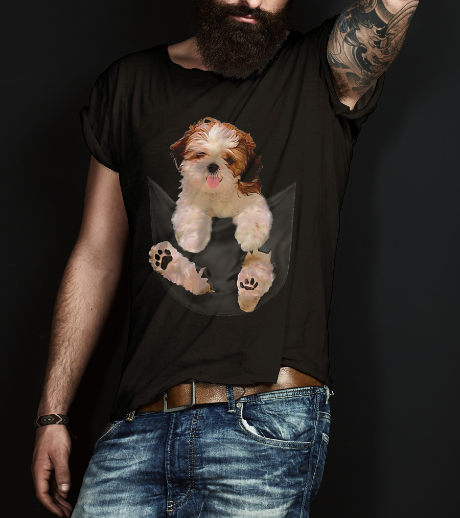 Shih Tzu Dog Pocket Ripper Lover Puppy In Pocket T-Shirt