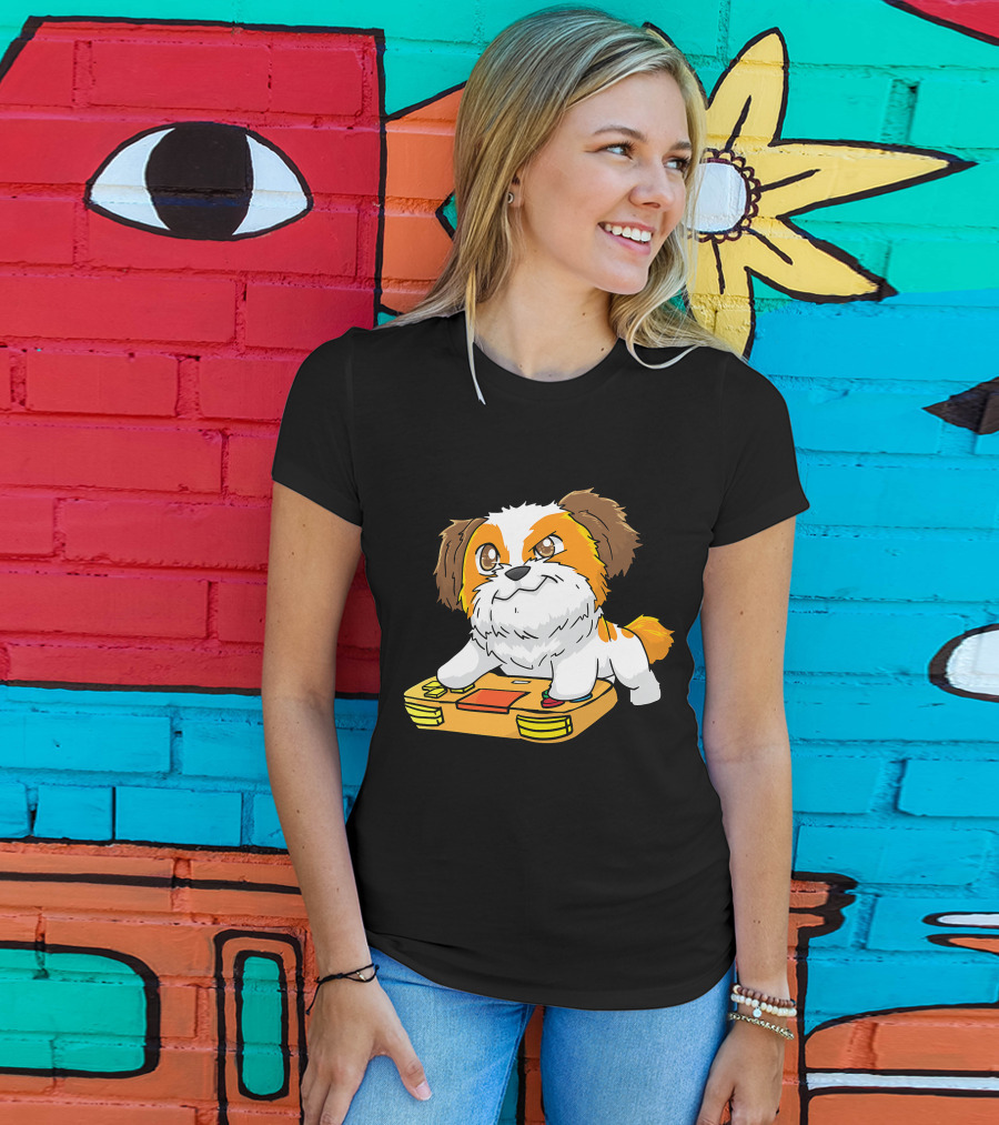 Shih Tzu Kawaii Dog Playing Video Game For Gamers And Dog Lovers T-Shirt