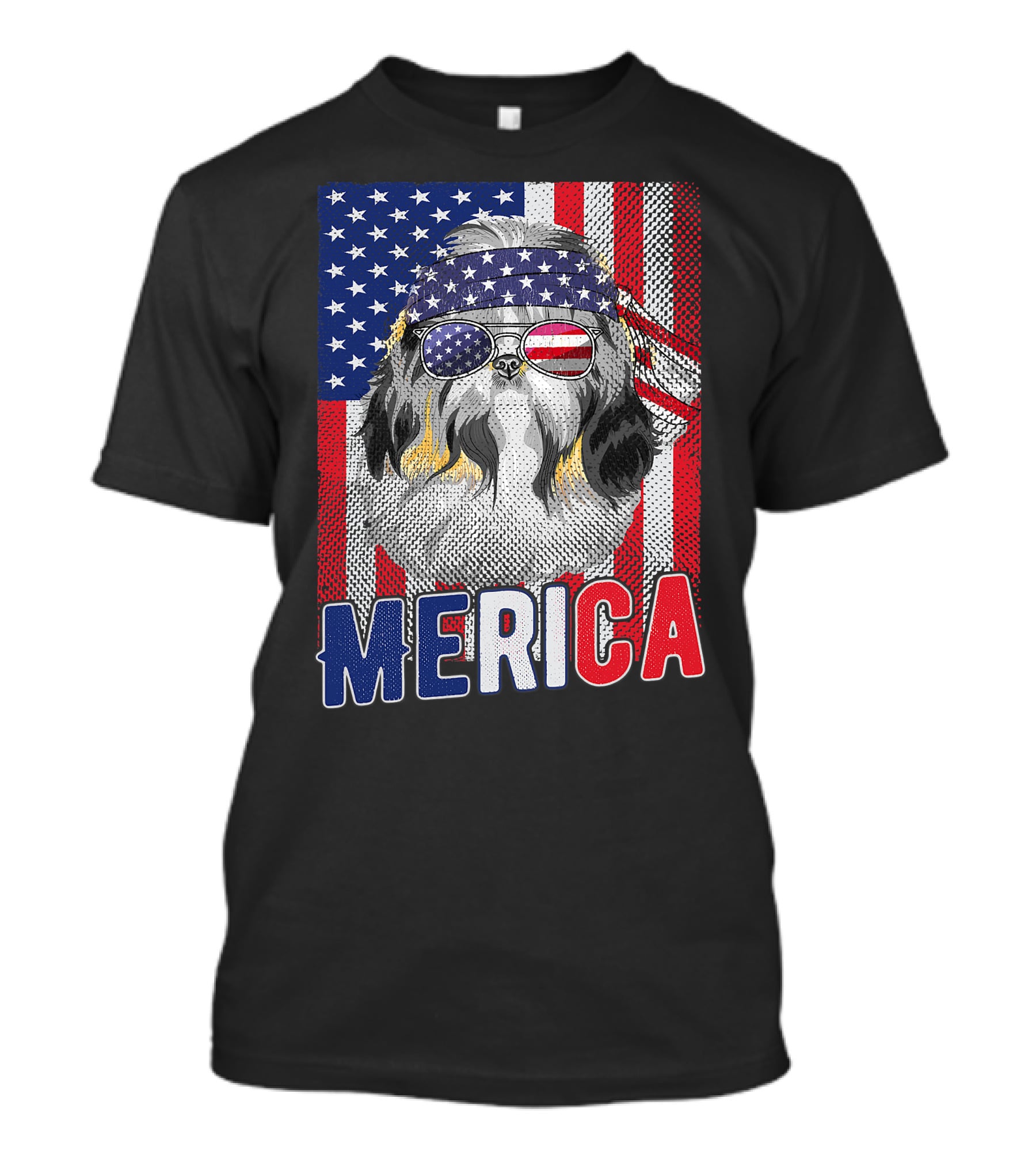 Shih Tzu Merica USA American Flag Patriotic Boys 4 Glasses Headband Stars Stripes T-Shirt