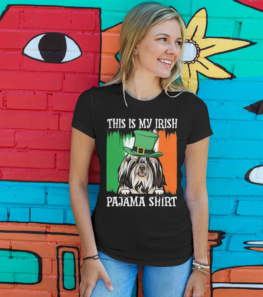 St Patrick's Day Shih Tzu Irish Flag Hat Pajama Vibe T-Shirt