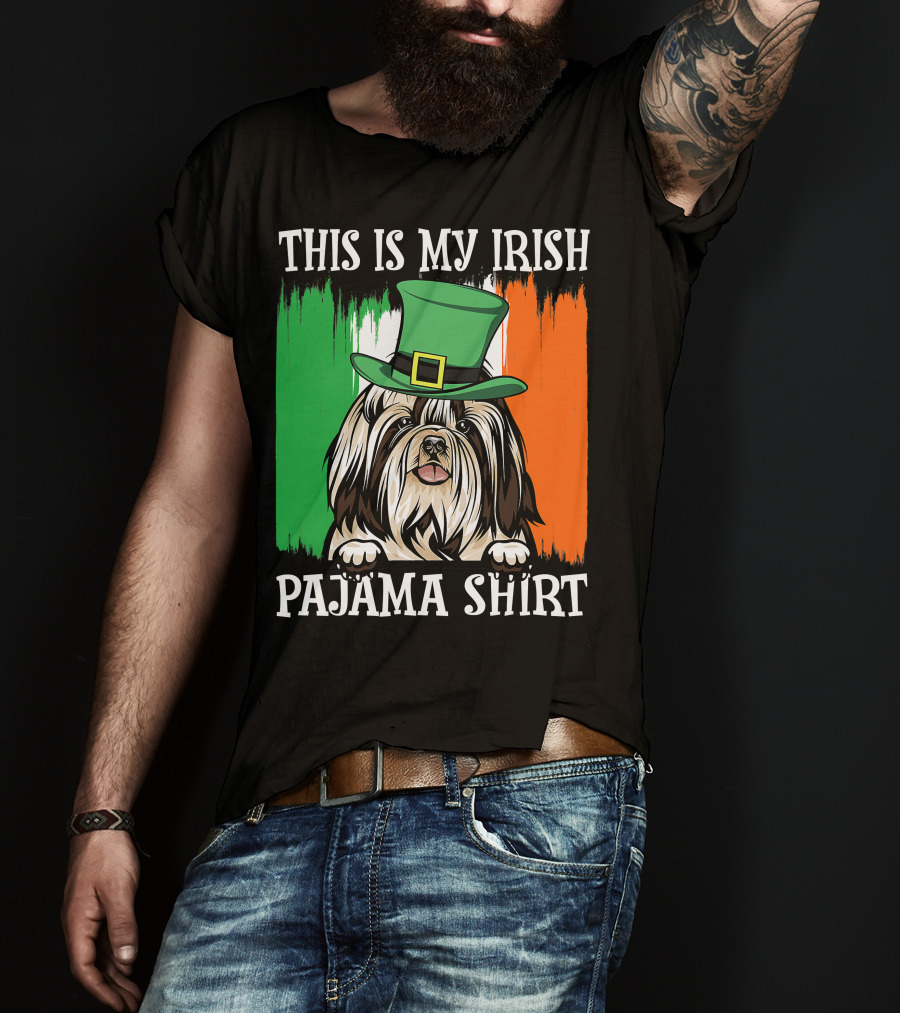 St Patrick's Day Shih Tzu Irish Flag Hat Pajama Vibe T-Shirt