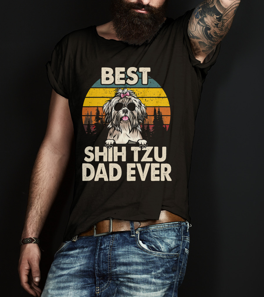 Best Shih Tzu Dad Ever Vintage Retro T-Shirt