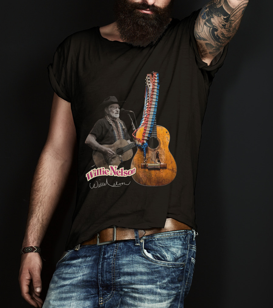 Willie Nelson Signature Guitar And Image T-Shirt