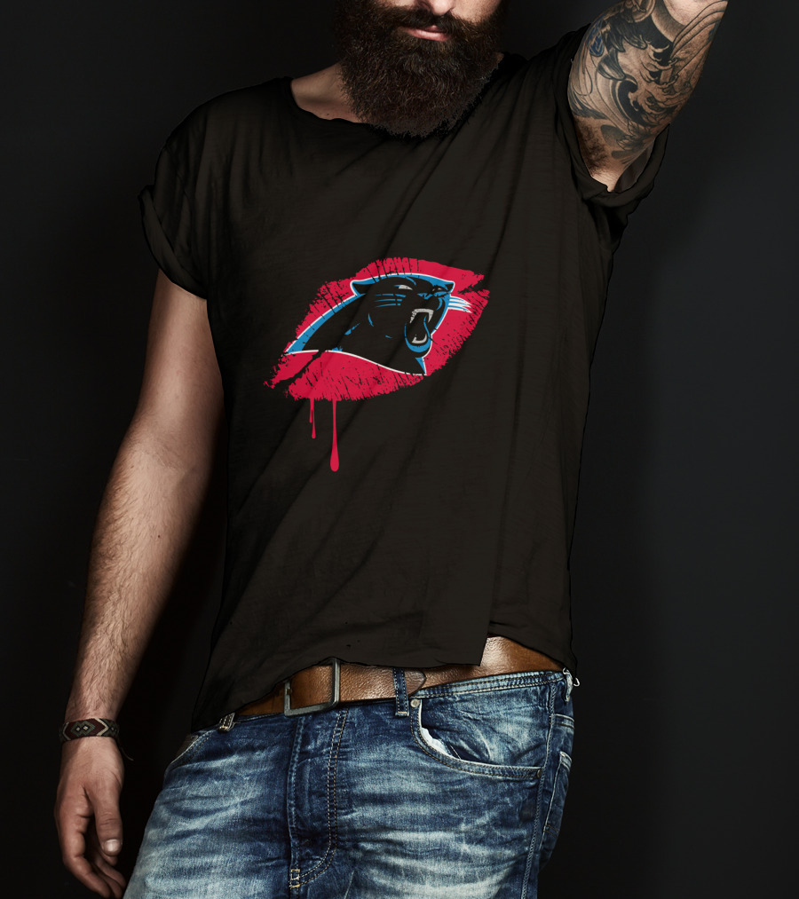 Carolina Panthers Logo With Red Lip Print T-Shirt
