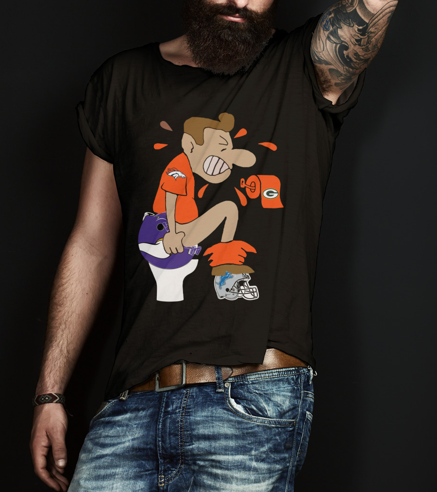 Denver Broncos Fan Toilet Humor With Detroit Lions Green Bay Packers Minnesota Vikings Logos T-Shirt
