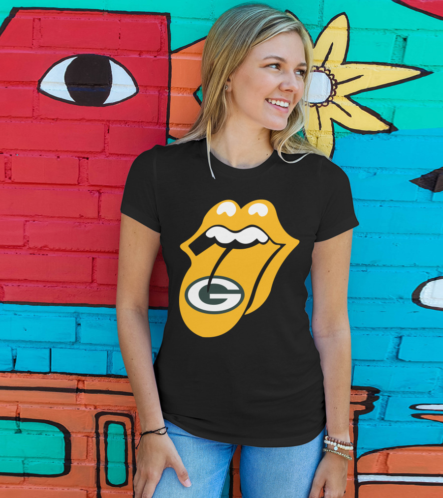 Rolling Stones Tongue Green Bay Packers Logo Mashup T-Shirt