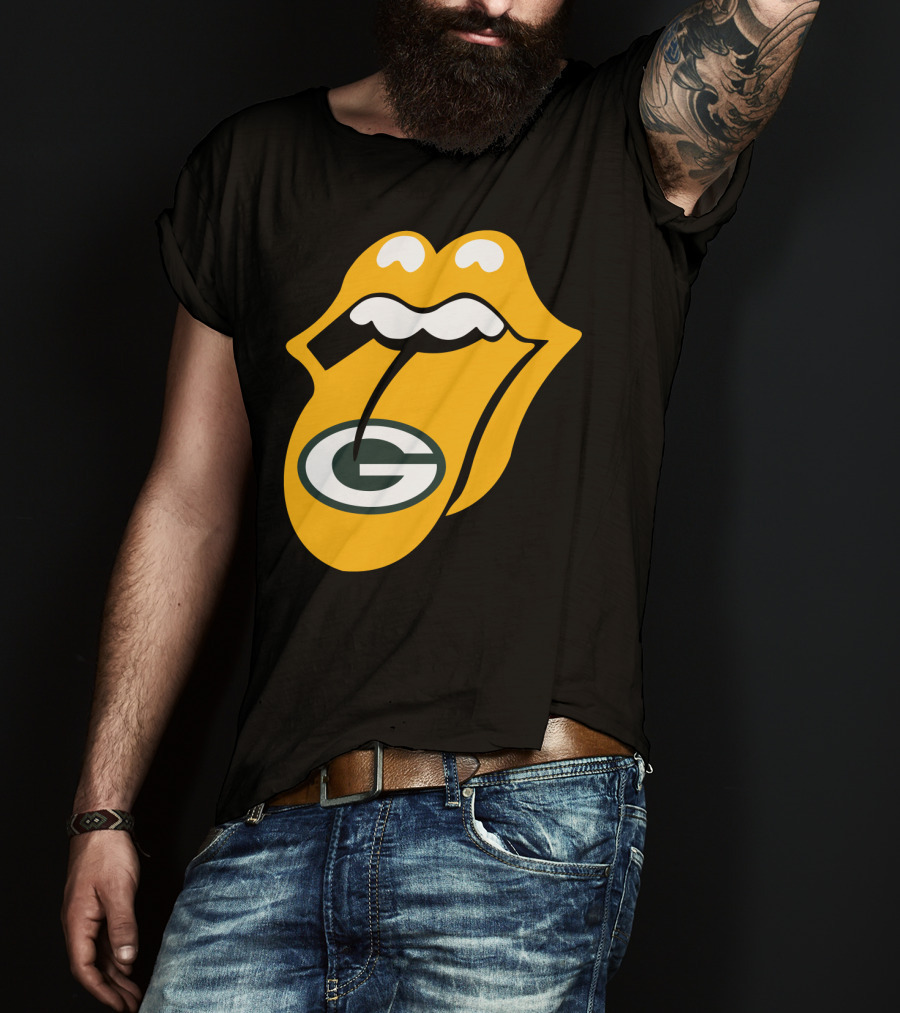 Rolling Stones Tongue Green Bay Packers Logo Mashup T-Shirt