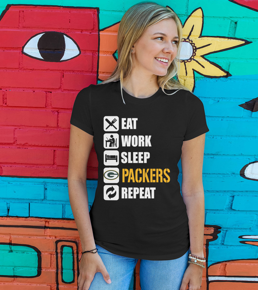 Eat Work Sleep Green Bay Packers Repeat T-Shirt