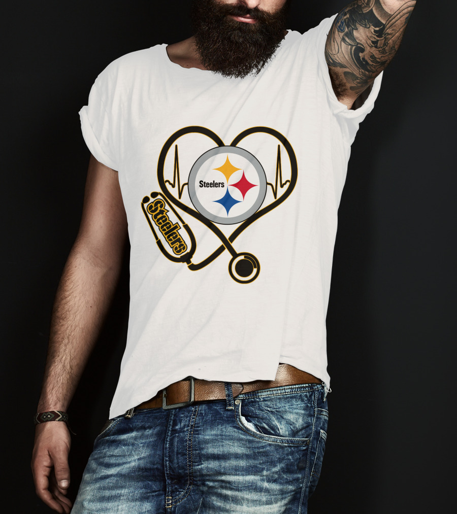 Nurse Love Steelers Heartbeat Stethoscope T-Shirt