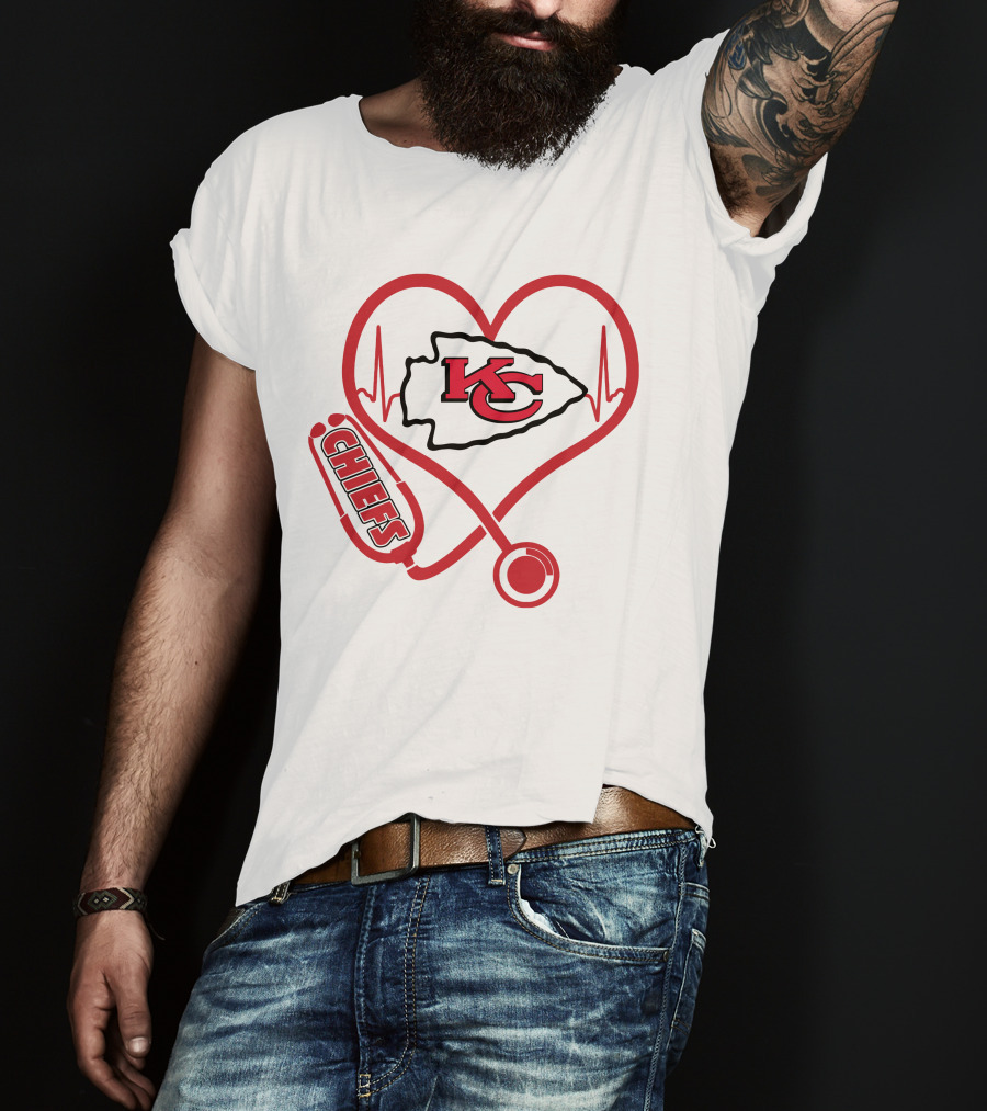 Nurse KC Chiefs Stethoscope Heartbeat T-Shirt