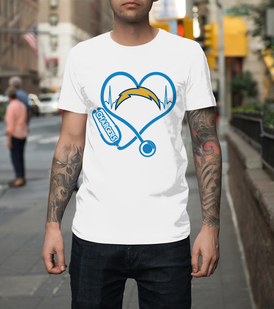 Los Angeles Chargers Heartbeat Nurse Stethoscope T-Shirt