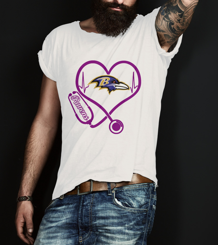Baltimore Ravens Nurse Heartbeat Stethoscope Emblem T-Shirt