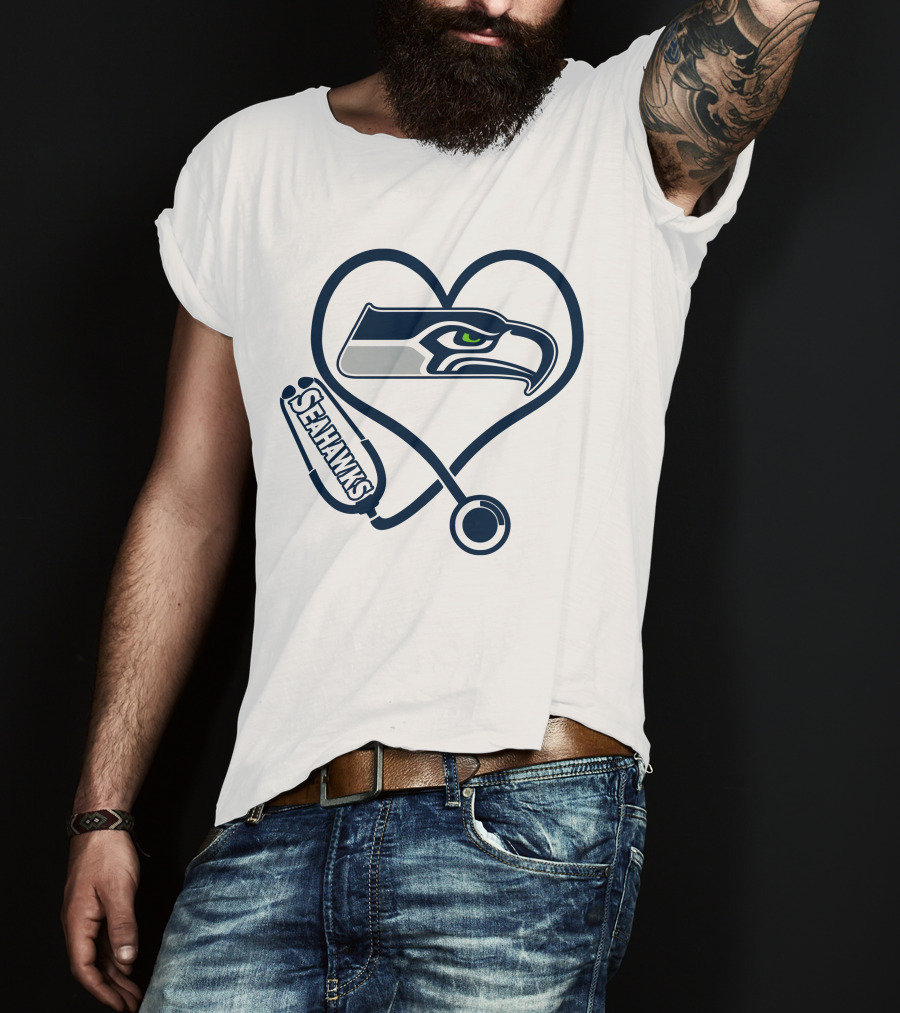 Seattle Seahawks Nurse Heart Stethoscope T-Shirt