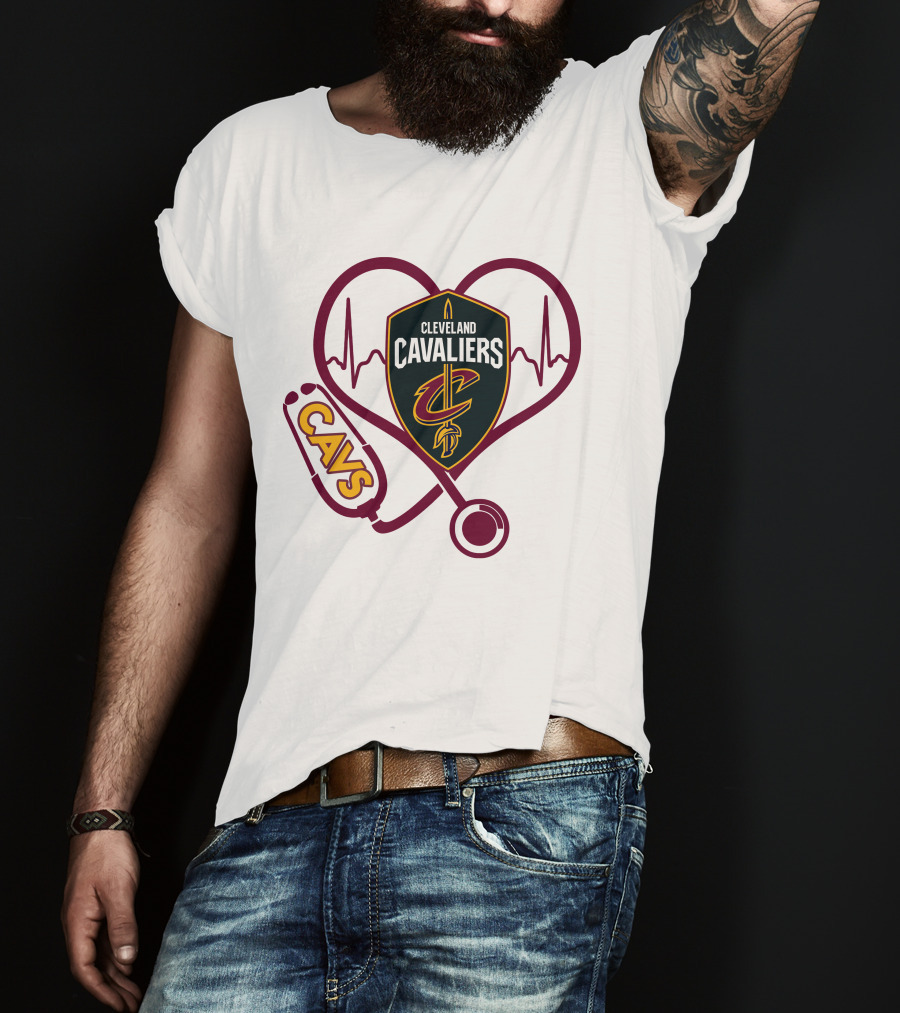 Cleveland Cavaliers Nurse Love Cavs Heartbeat Stethoscope T-Shirt