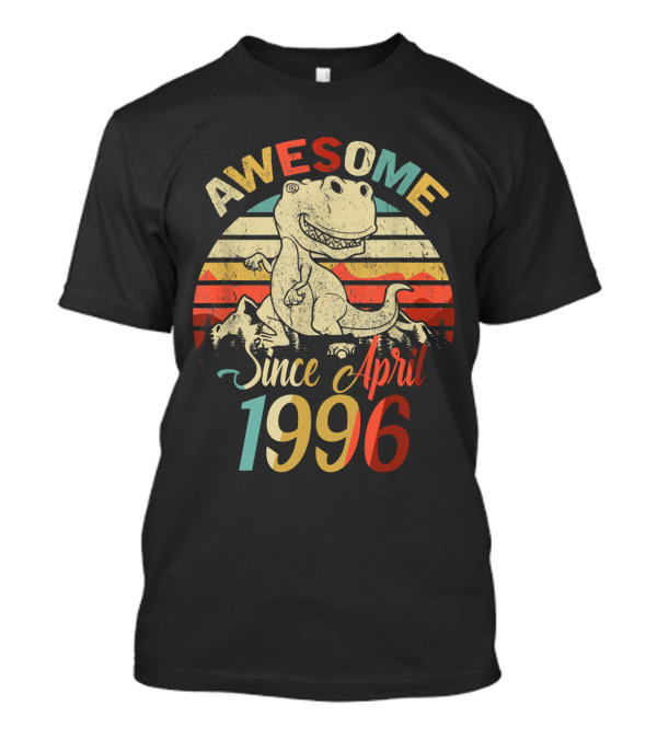 Awesome Since April 1996 Vintage Dinosaur Retro Stripes T-Shirt